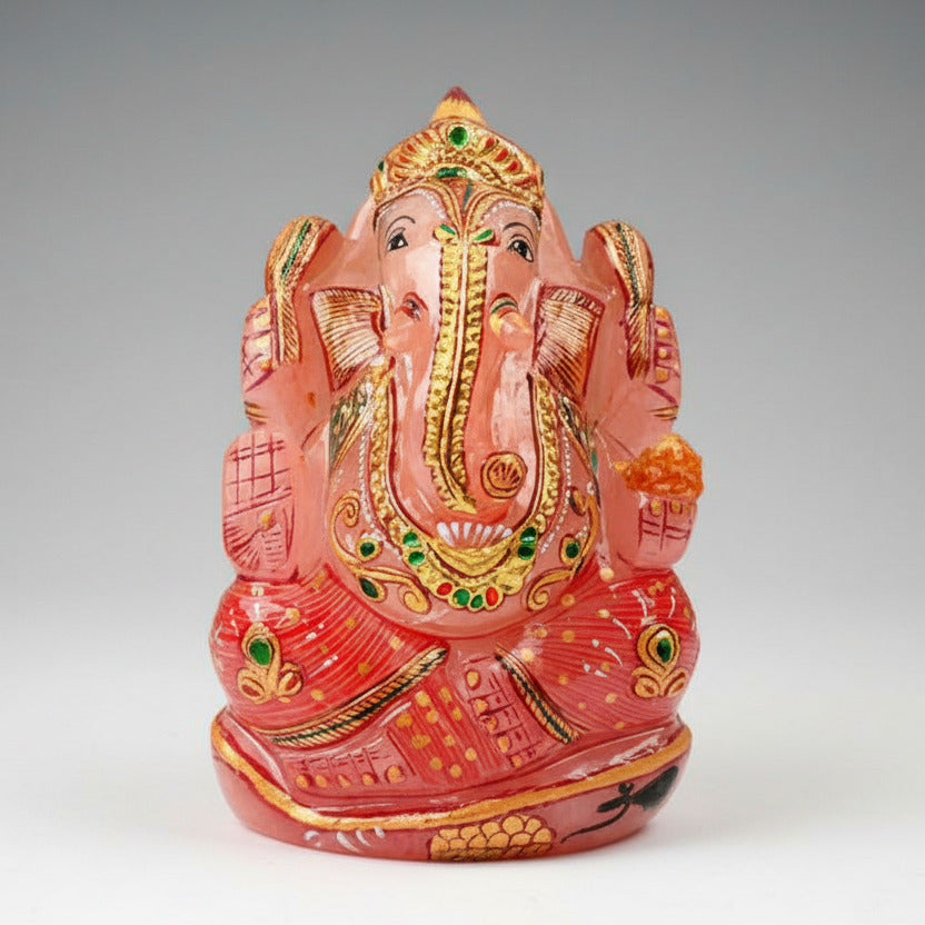 Exotic Rose Quartz Ganesha Idol - 415 gms
