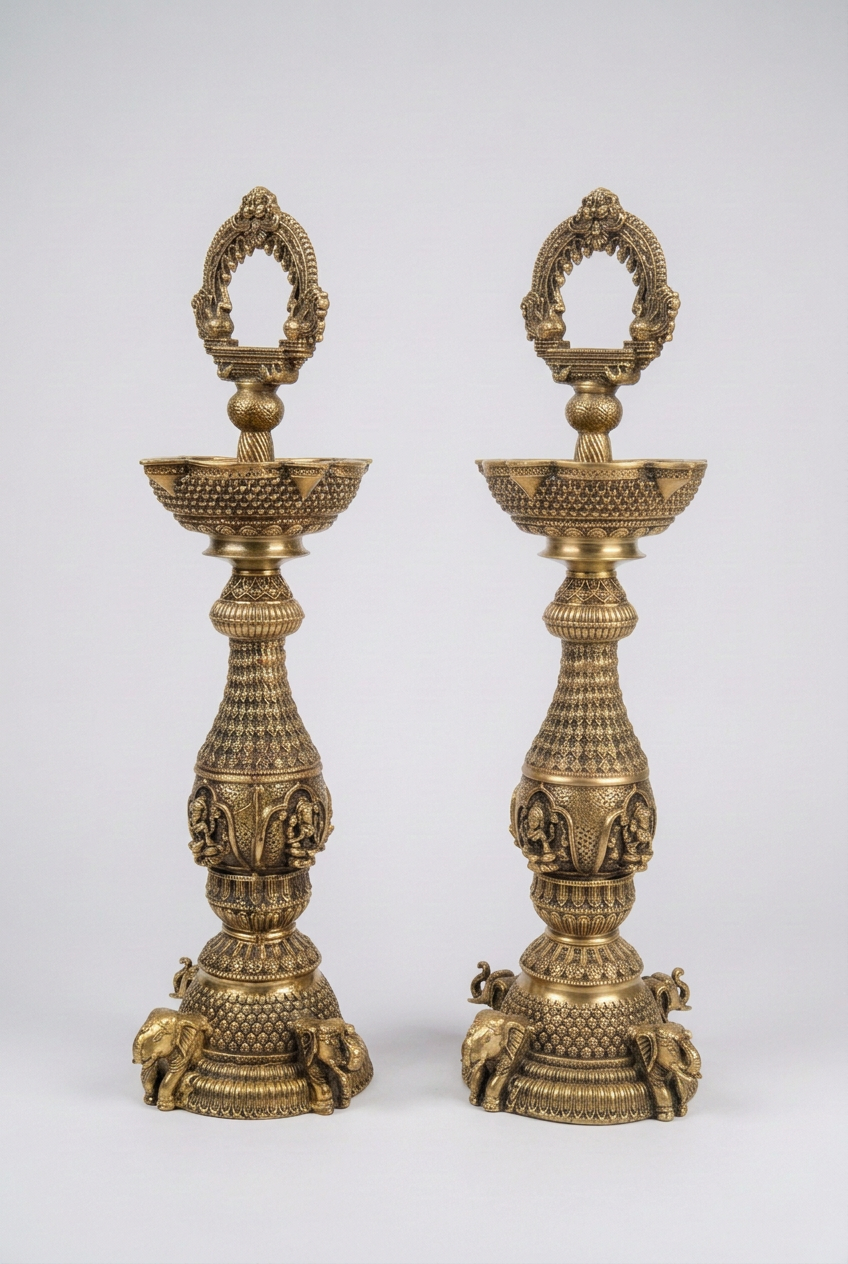 Ashtalakshmi Diva Brass Lamp Pair