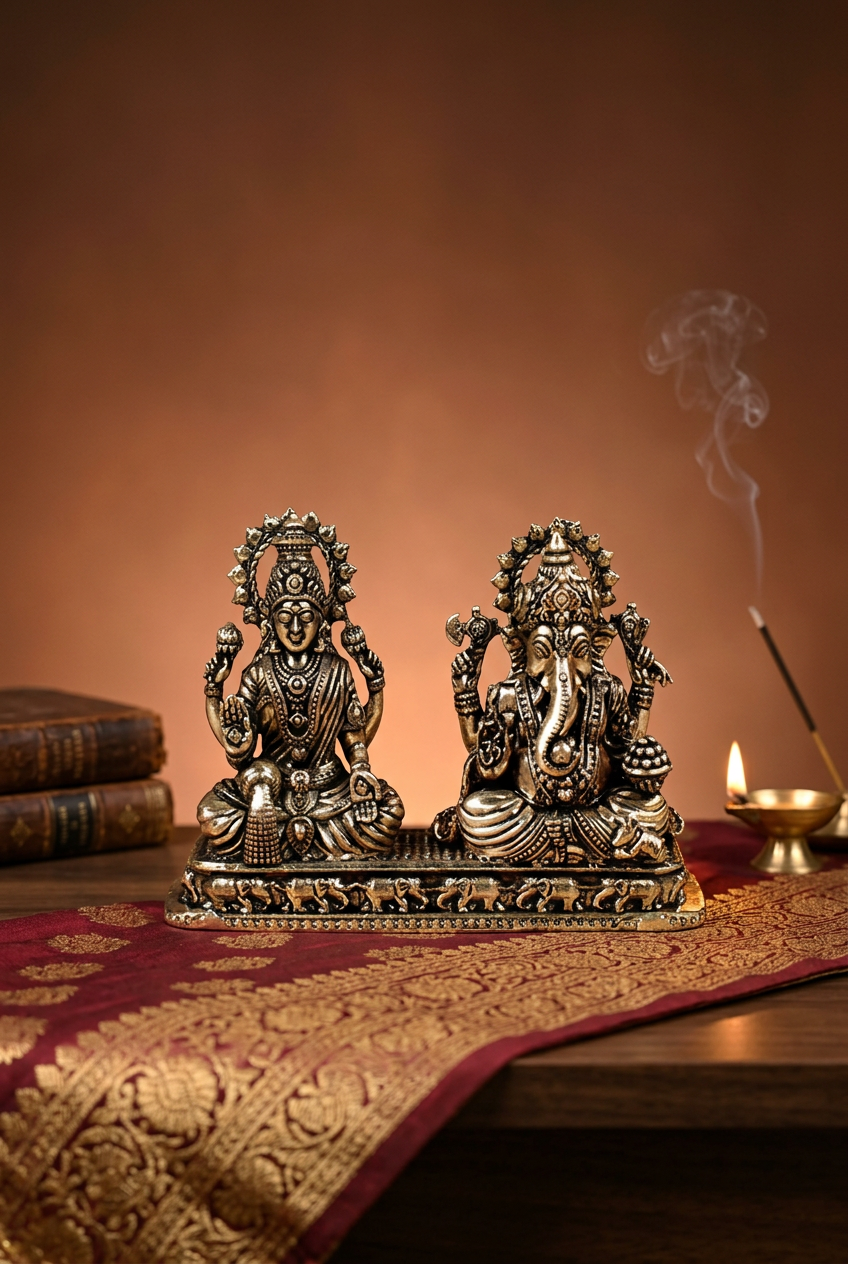 Lakshmi Ganesh on Pedestal Ashtadhatu Idol Energised Duo Murti for Home and Office