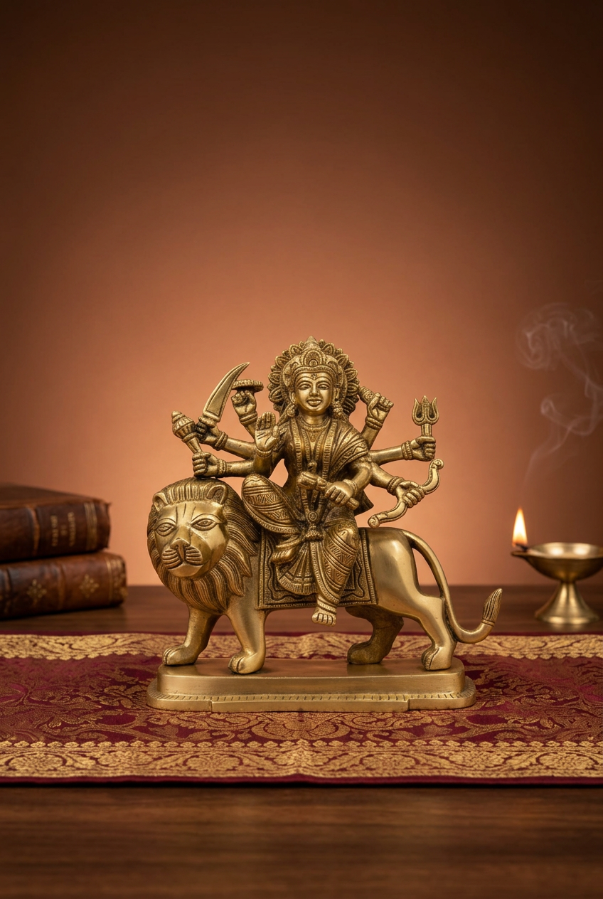 Mother Durga Brass Murti 7 Inch Handcrafted Idol for Home Temple