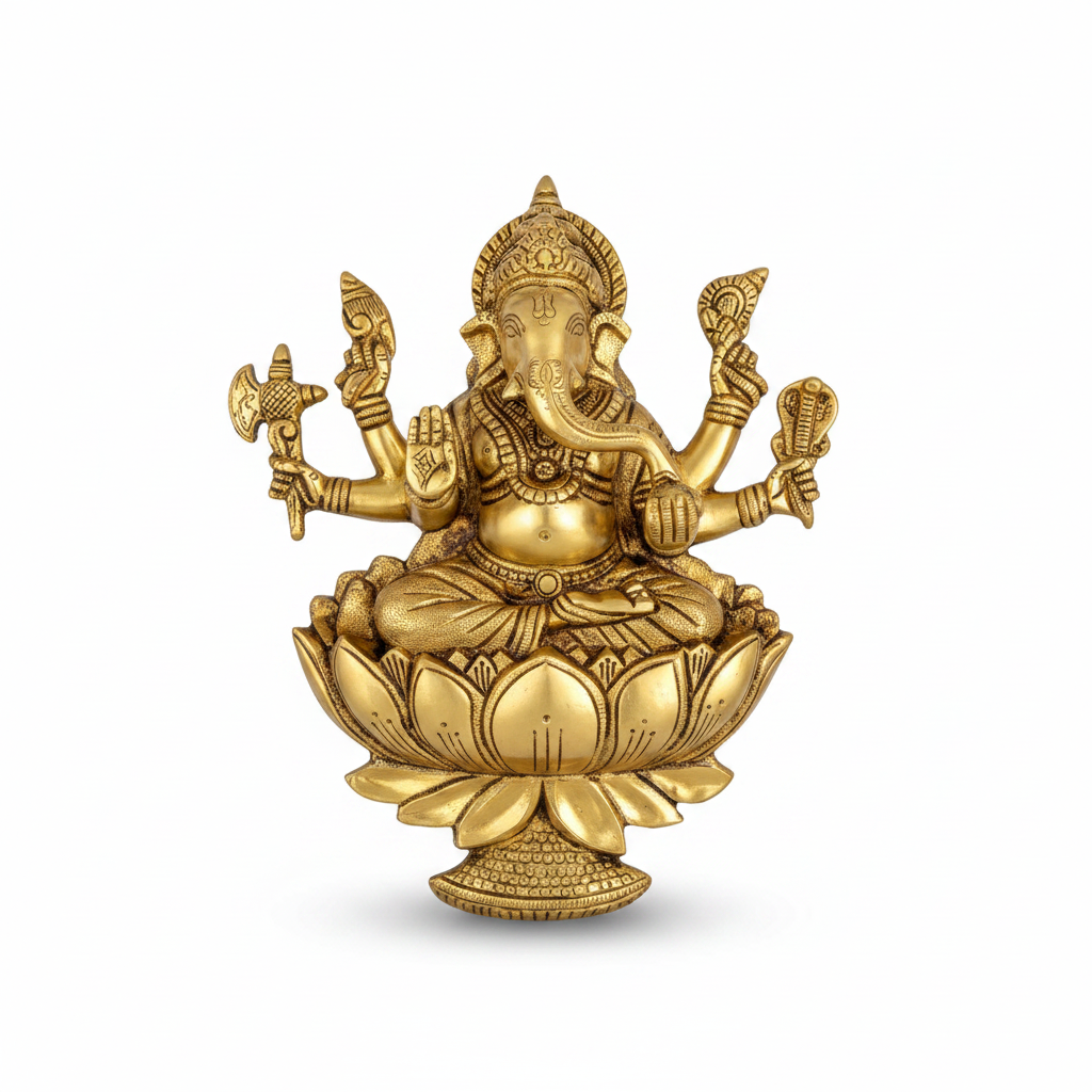 Ganesh Lakshmi on Lotus Hanging Brass Idol - White Background