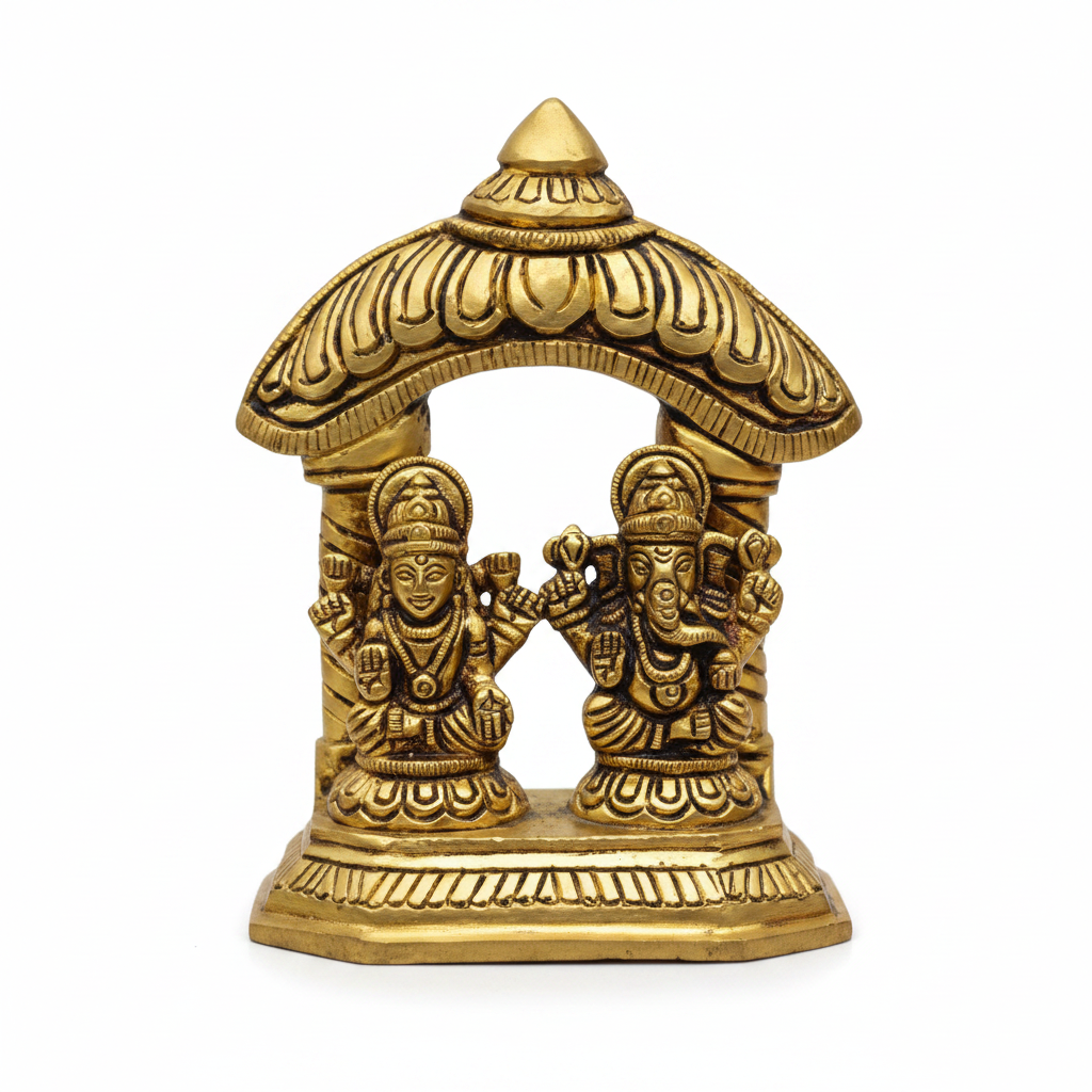 Ganesh Laxmi Brass Idol Set - White Background