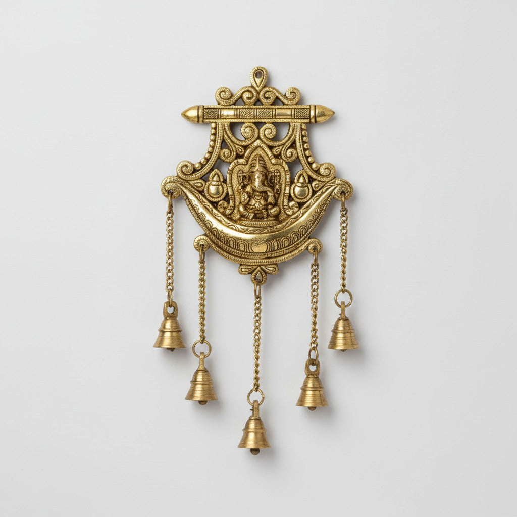 Brass Ganesha Wall Hanging with Bells