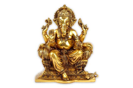 Lalitasana Pose Ganesha Brass Statue