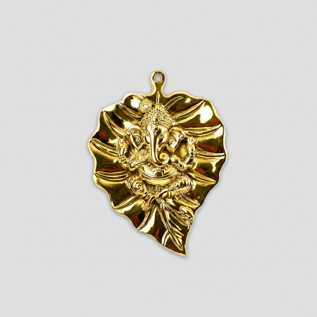 Ganesha on Peepal Leaf (Hanging)-Gold Finish