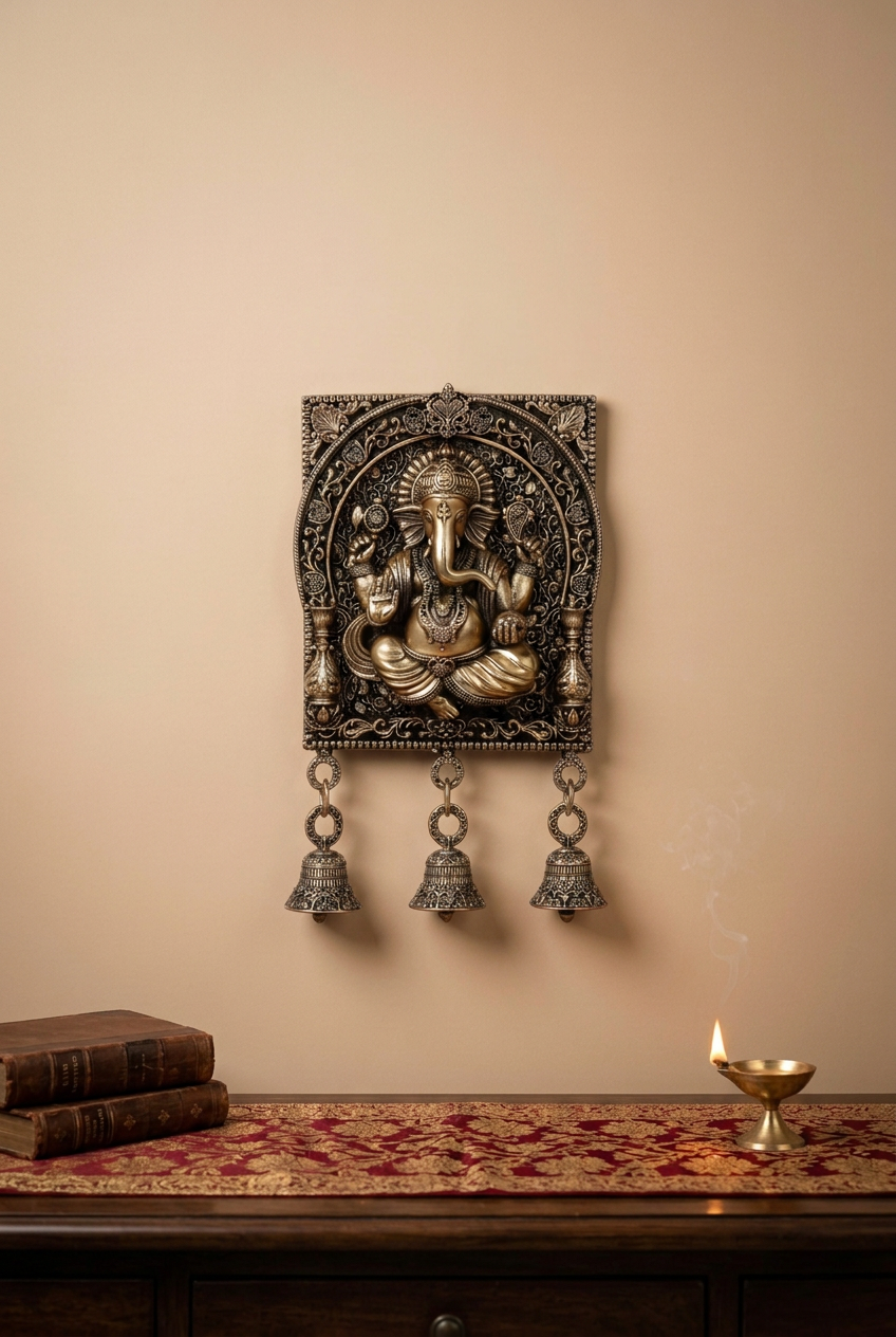 Ashtadhatu Chaturbhuj Ganesh Door Hanging Bells