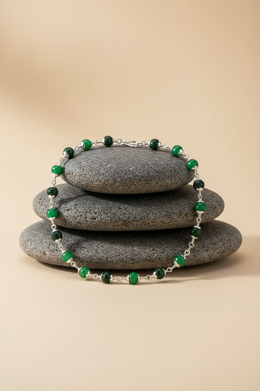 Natural Ruby Zoisite Faceted 925 Sterling Silver Flower Caps Gemstone Mala