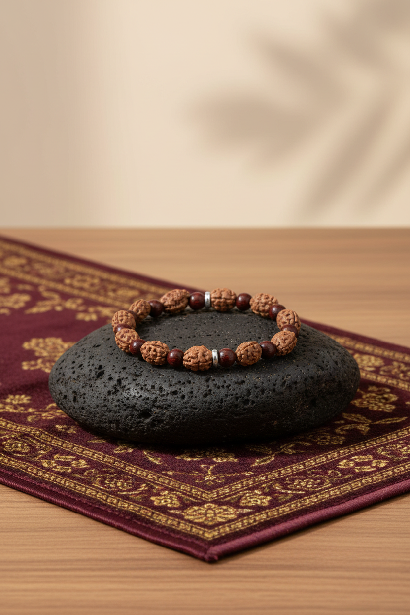 Mani Monk Harmony 2 Mukhi Rudraksha & Red Sandalwood Bracelet