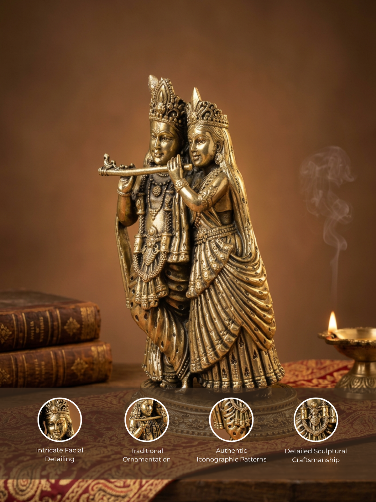 Radha Krishna Ashtadhatu Idol Large Energised Divine Couple Murti for Office Mandir