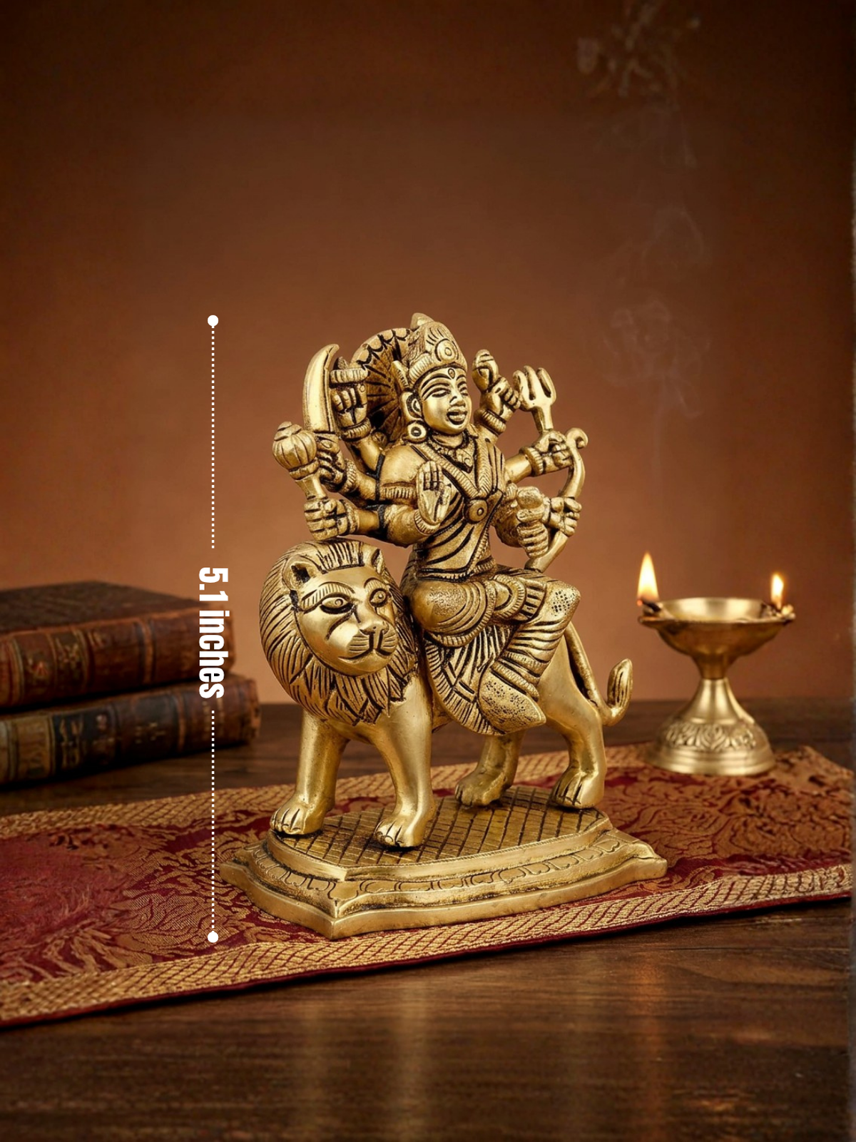 Devi Durga Brass Murti Handcrafted 5 Inch Idol for Home Temple and Puja