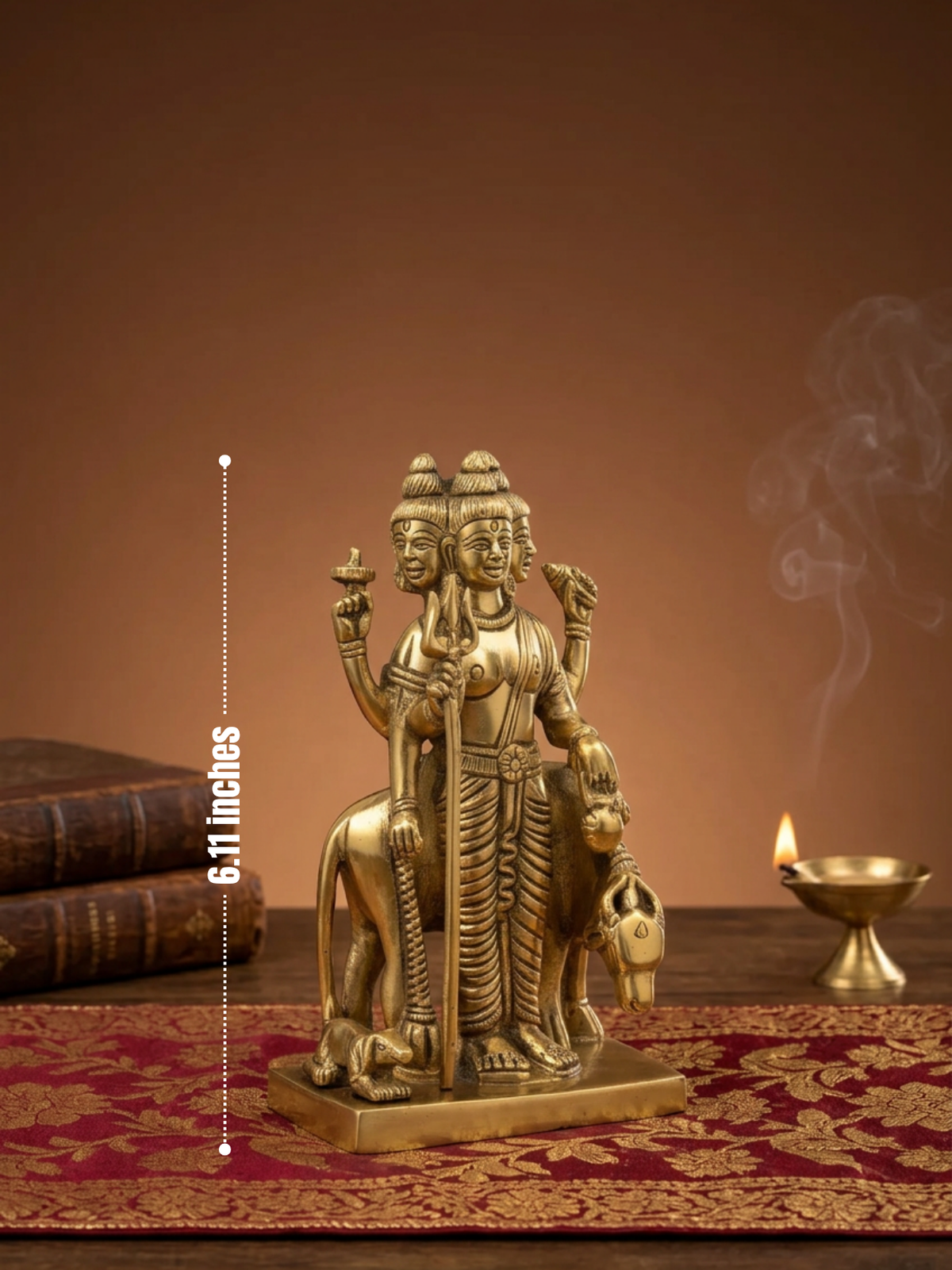 Pure Brass Lord Dattatreya Murti 6 Inch Handcrafted Idol for Home Mandir Puja Room and Gifting