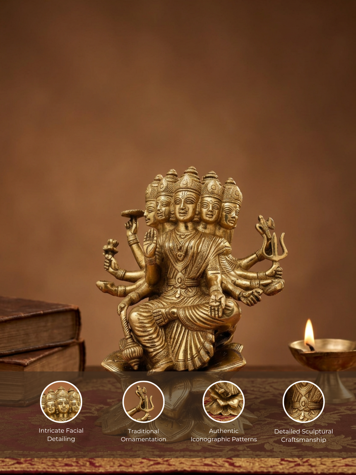 Gayatri Mata Brass Murti 8 Inch Premium Handcrafted Idol for Home Temple