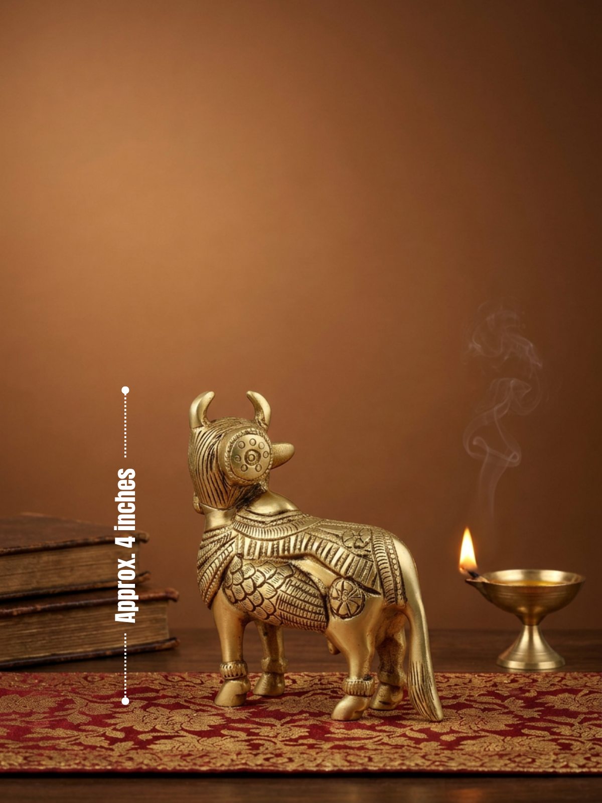 Kamdhenu Cow Brass Idol 4 Inch Heavy Statue for Home Temple Puja