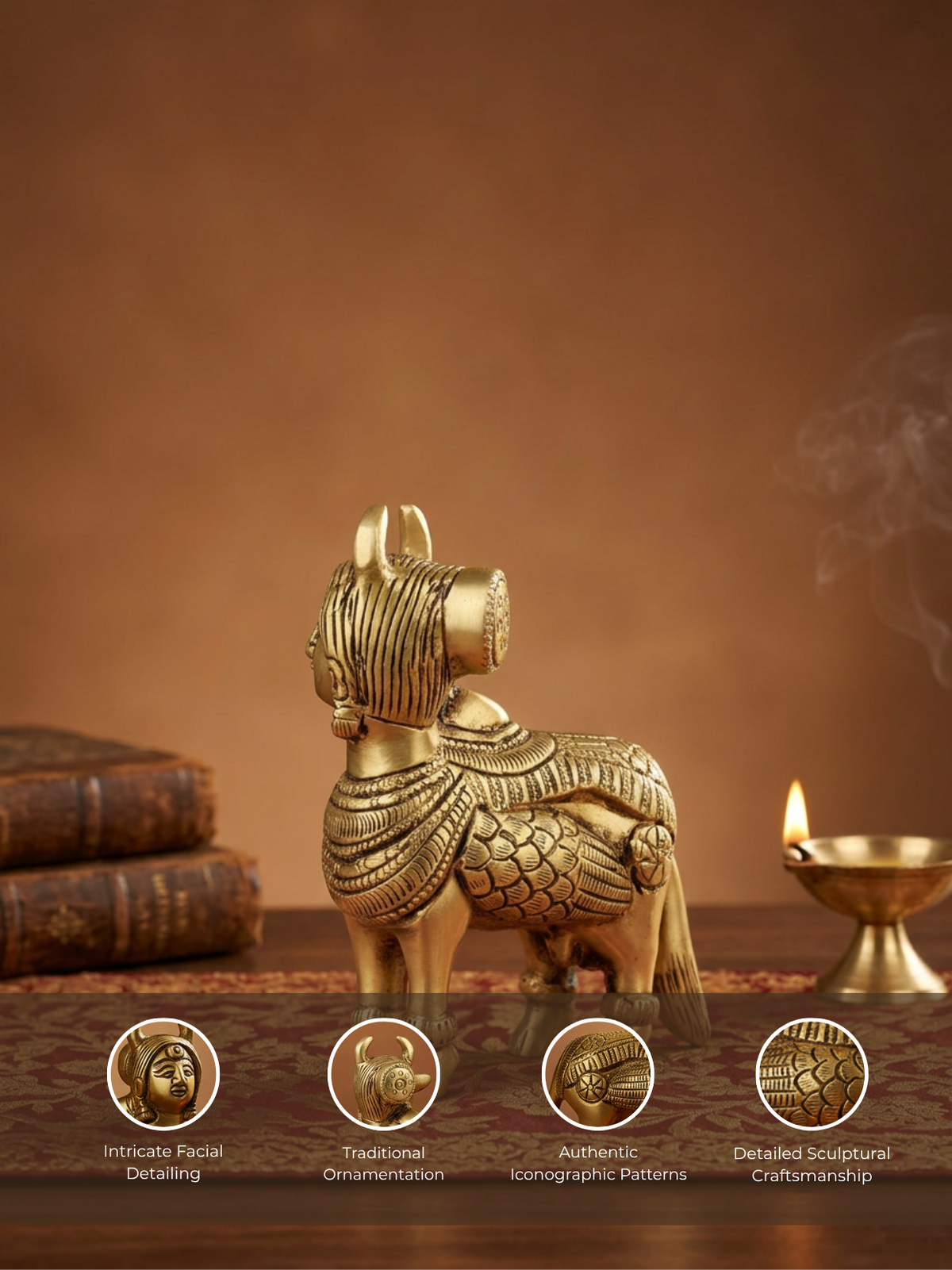 Kamdhenu Cow Brass Idol 4 Inch Heavy Statue for Home Temple Puja