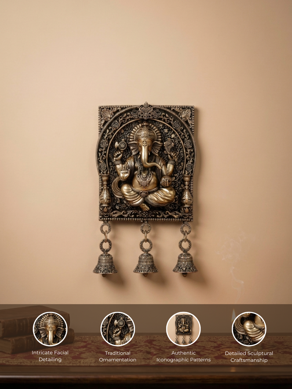 Ashtadhatu Chaturbhuj Ganesh Door Hanging Bells