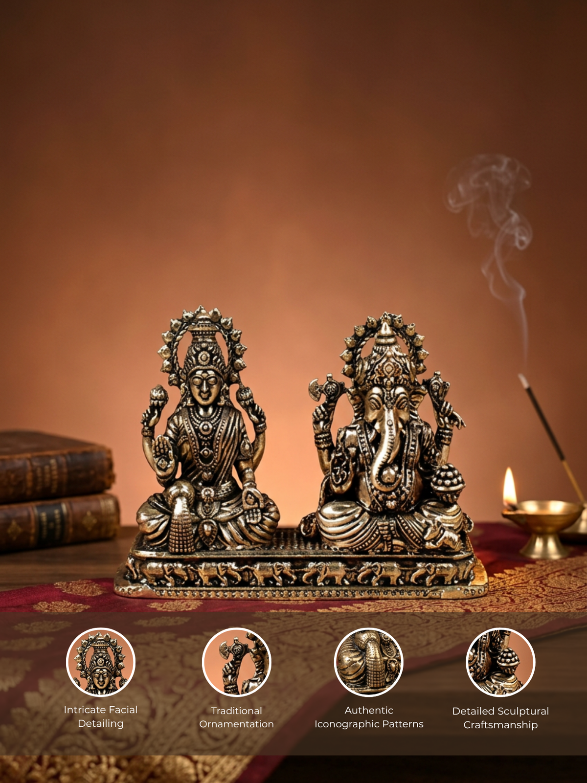 Lakshmi Ganesh on Pedestal Ashtadhatu Idol Energised Duo Murti for Home and Office