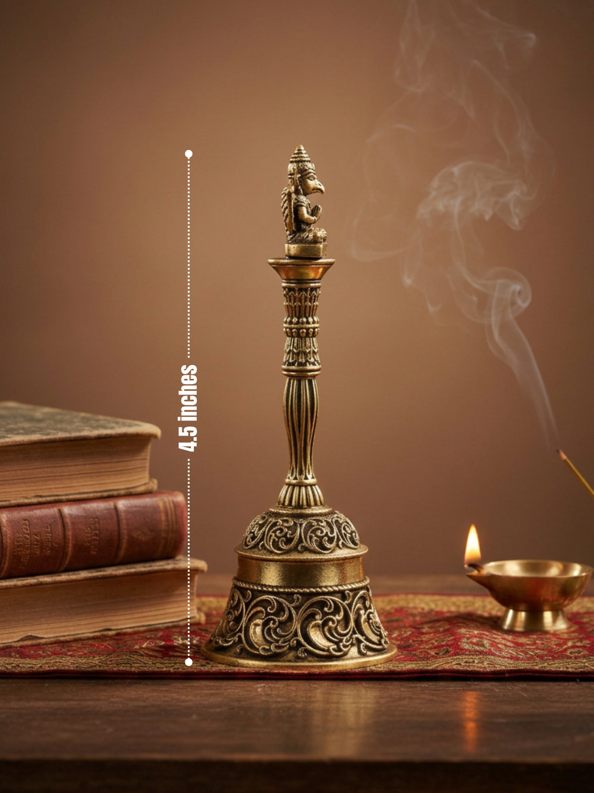 Ashtadhatu Sitting Garud Puja Ghanti Sacred Bell for Vishnu Puja and Home Mandir