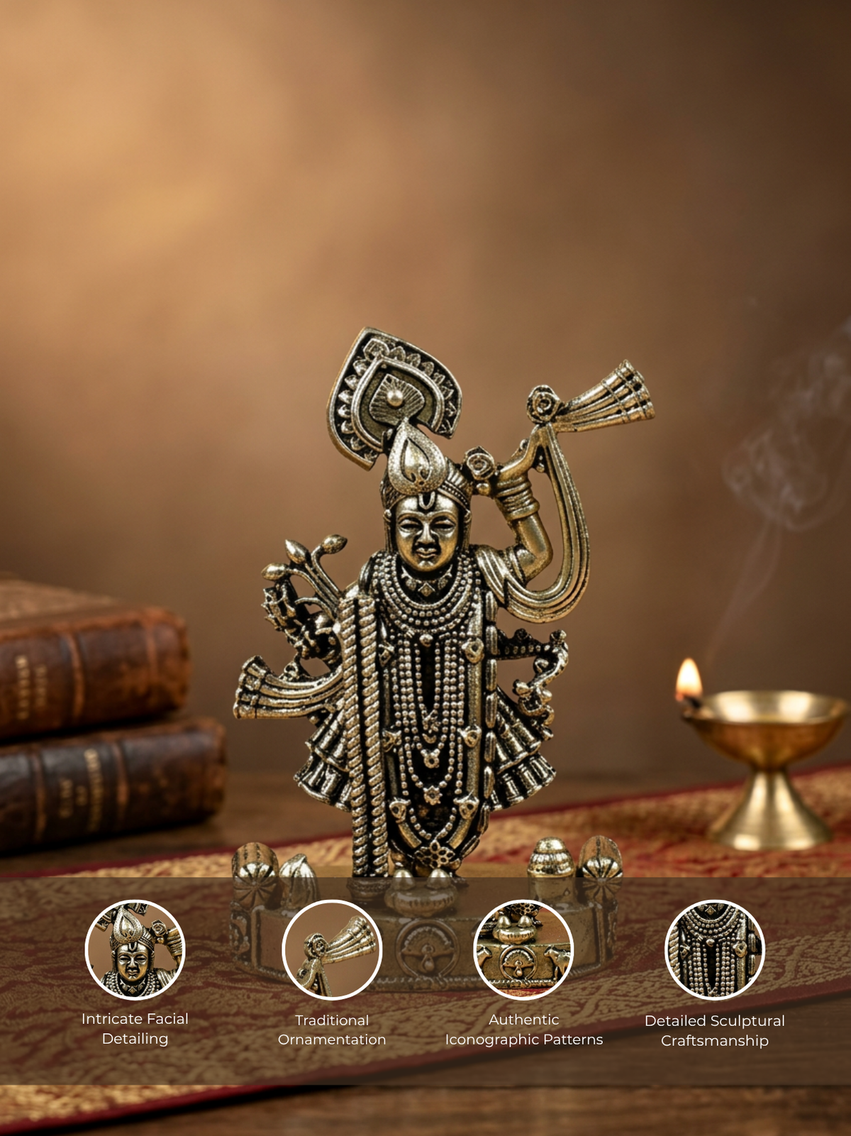 Shreenathji Ashtadhatu Idol Energised Nathdwara Krishna Murti for Home Mandir