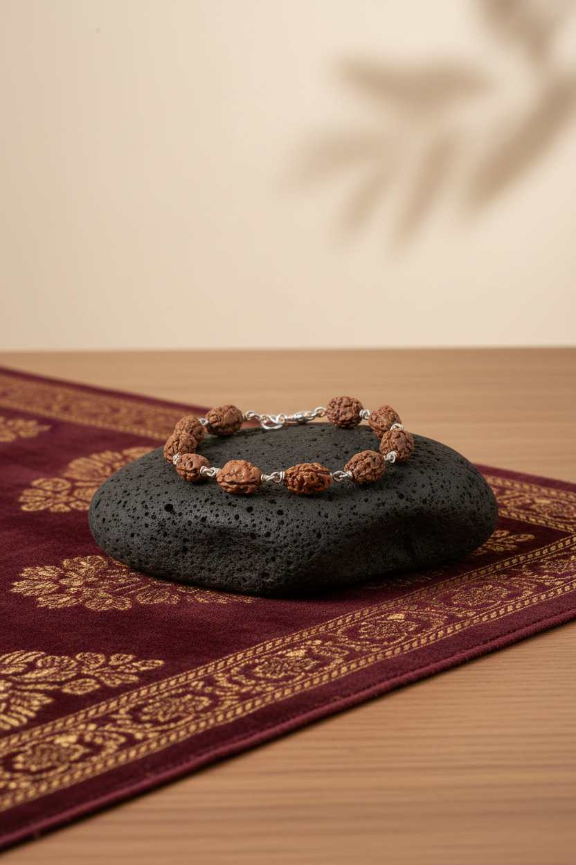 Mani Monk Divine 2 Mukhi Rudraksha Silver Wire Bracelet in 925 Silver