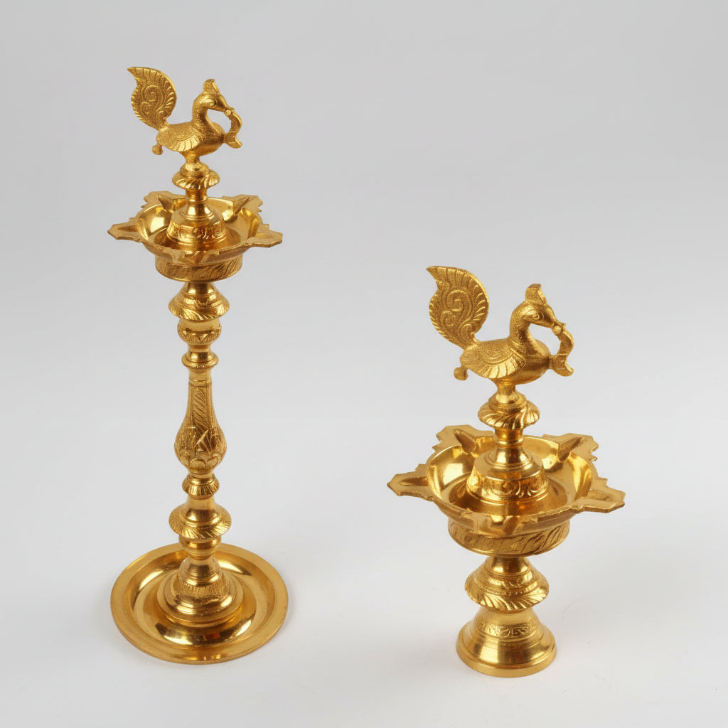 Peacock Oil Lamp In Brass-One Piece