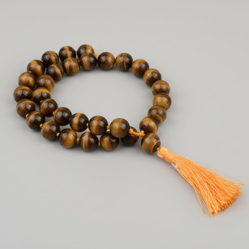 Tiger Eye Round Beads Mala With Knots-10 mm