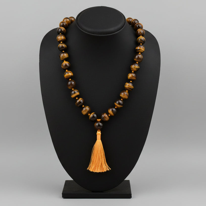 Tiger Eye Round Beads Mala With Knots-10 mm