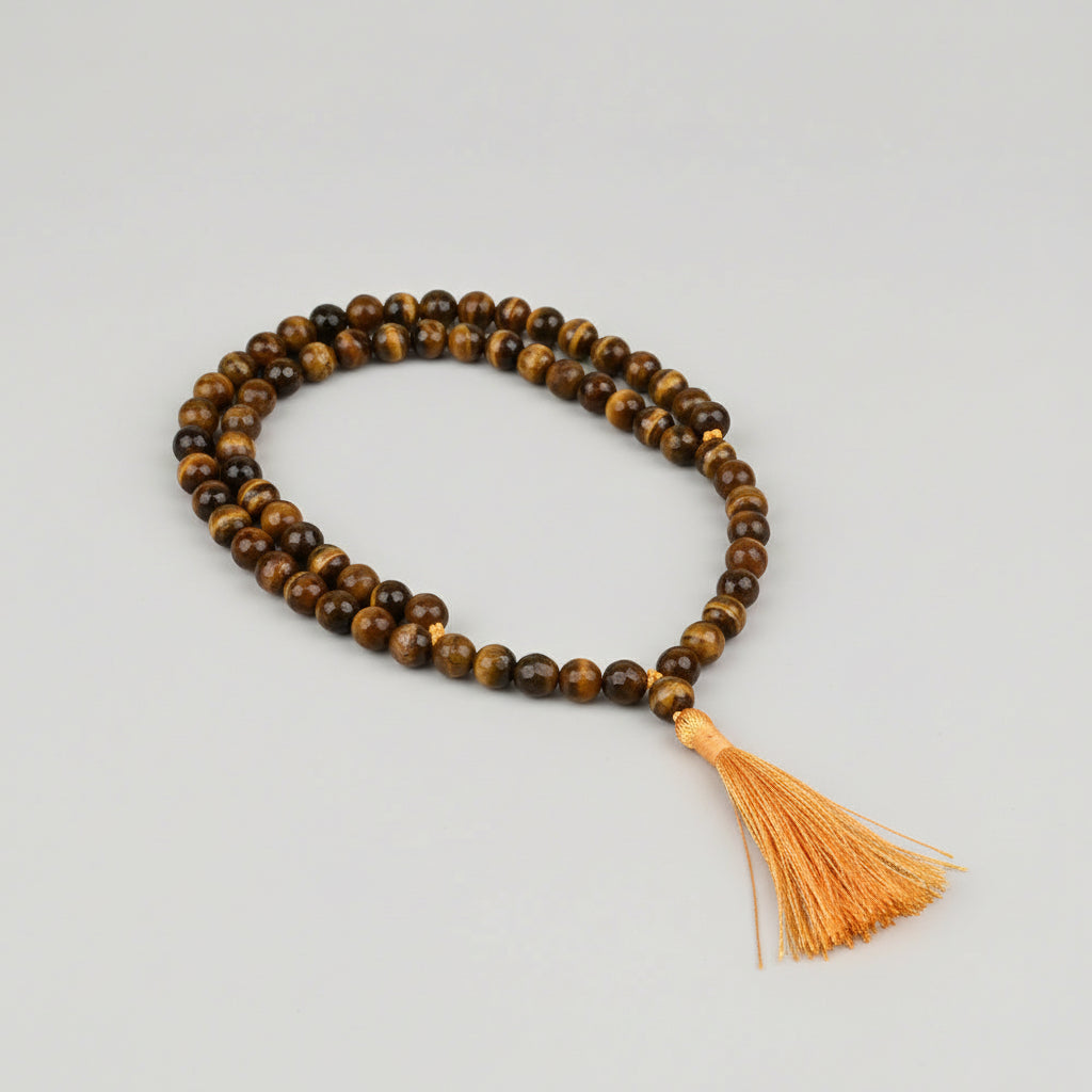 Tiger Eye Faceted Round Mala Without Knots-6 mm