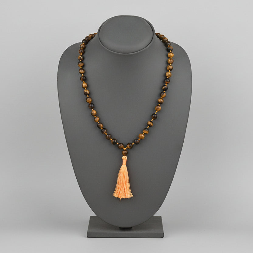 Tiger Eye Faceted Round Mala With Knots-6 mm