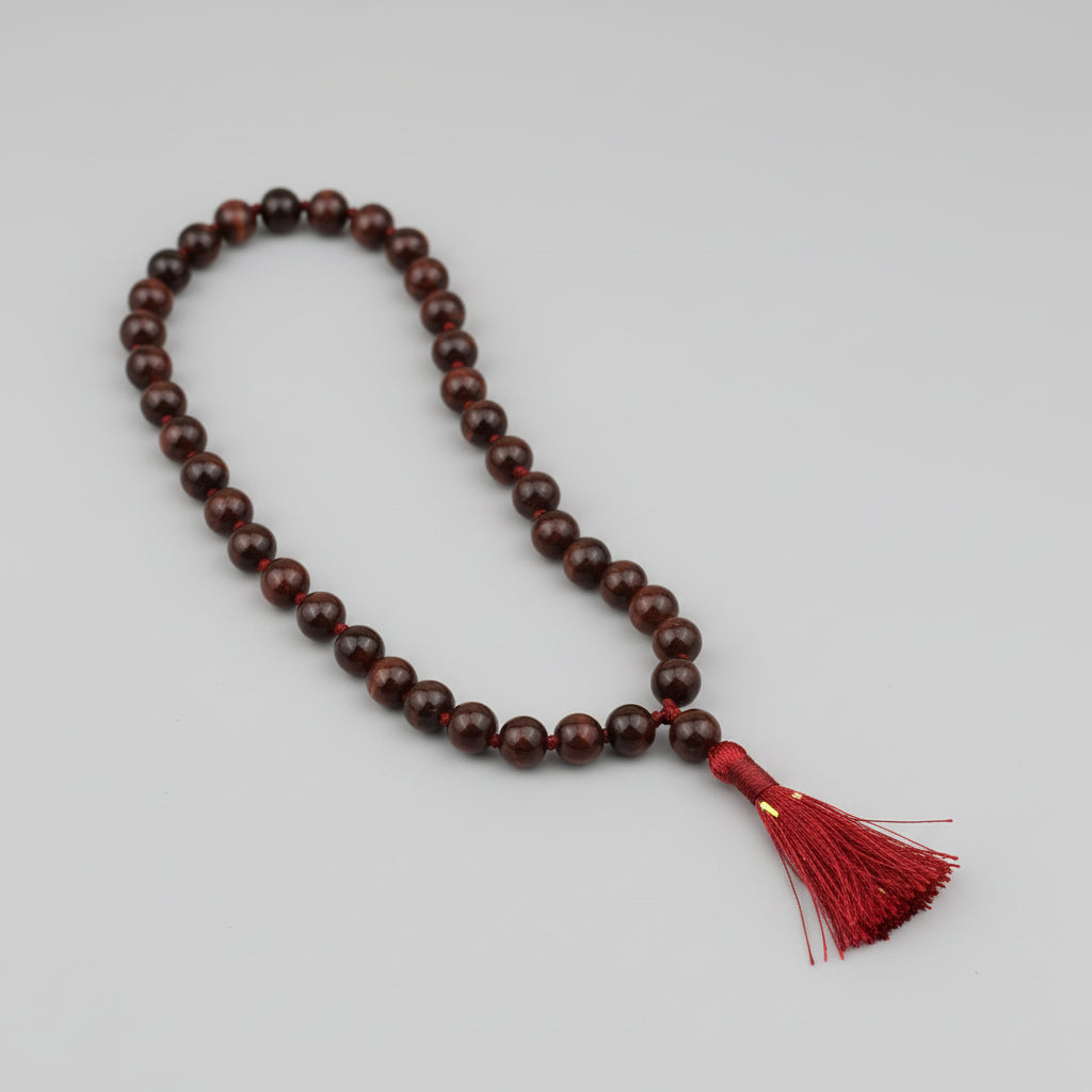 Red Tiger Eye Round Mala With Knots-8 mm