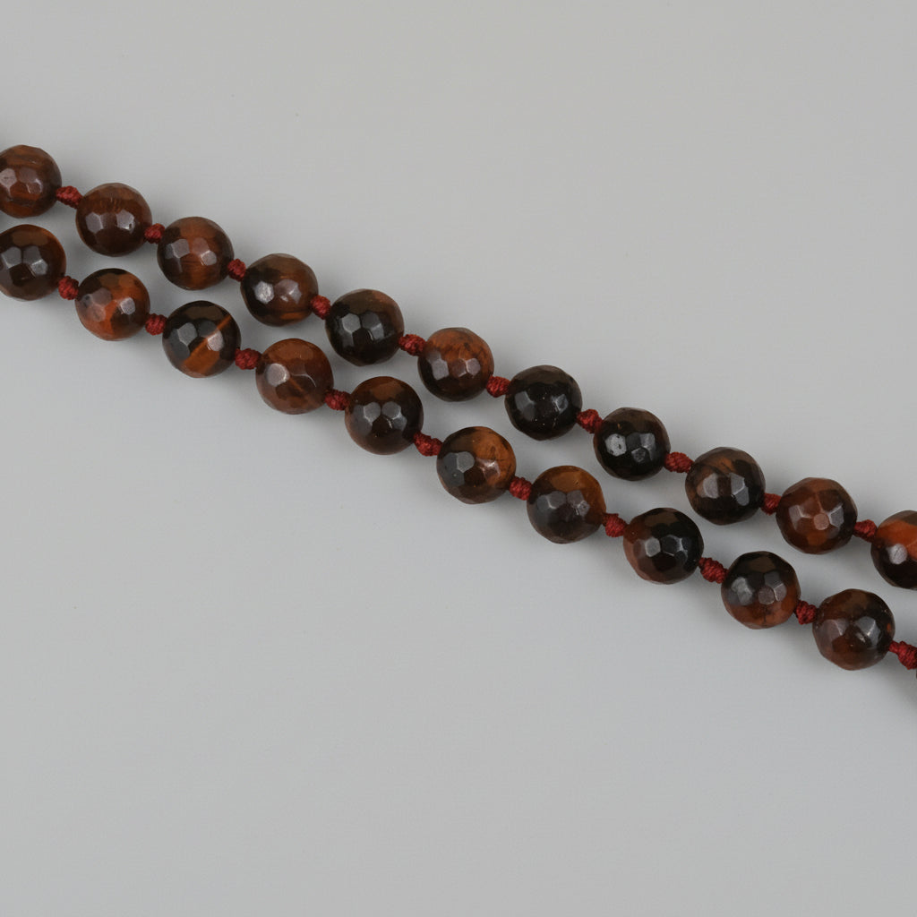 Red Tiger Eye Faceted Round Mala With Knots-6 mm