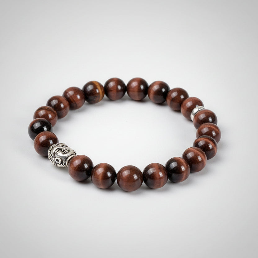 Red Tiger Eye Buddha Charm Bracelet-10 mm