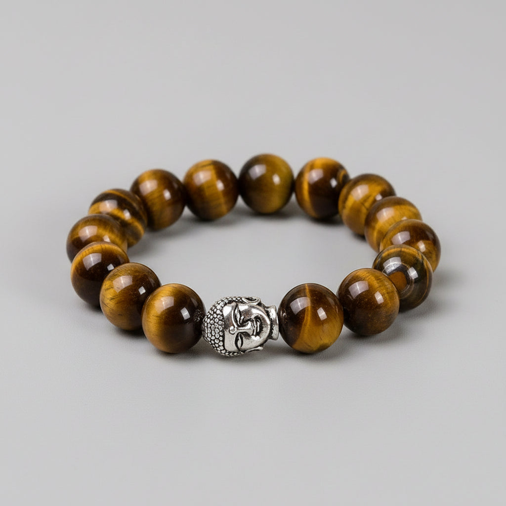 Tiger Eye Buddha Charm Bracelet-10 mm
