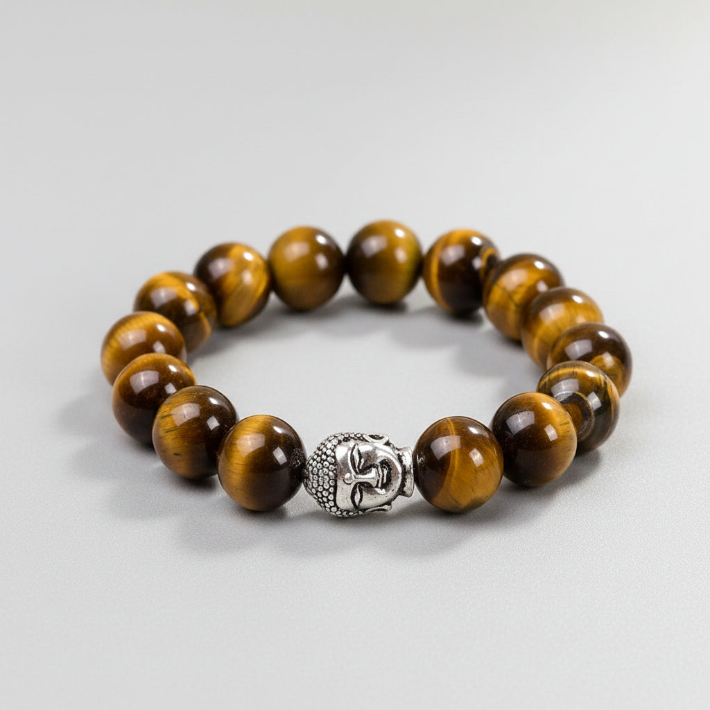 Tiger Eye Buddha Charm Bracelet-12 mm