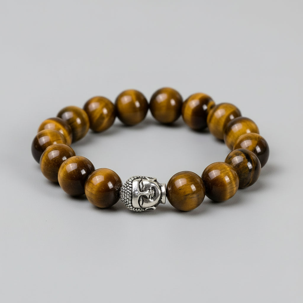 Tiger Eye Buddha Charm Bracelet-8 mm