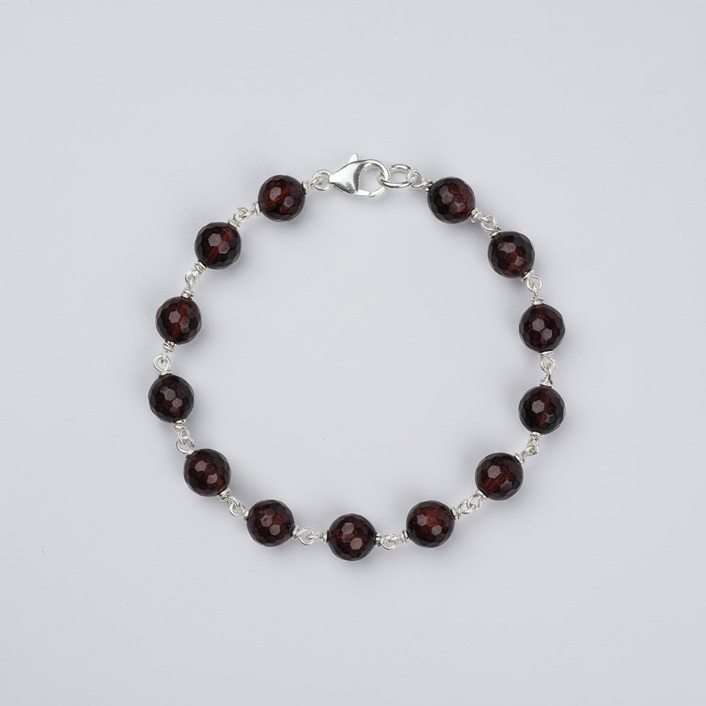 Red Tiger Eye Faceted 925 Silver Wire Bracelet-8 mm