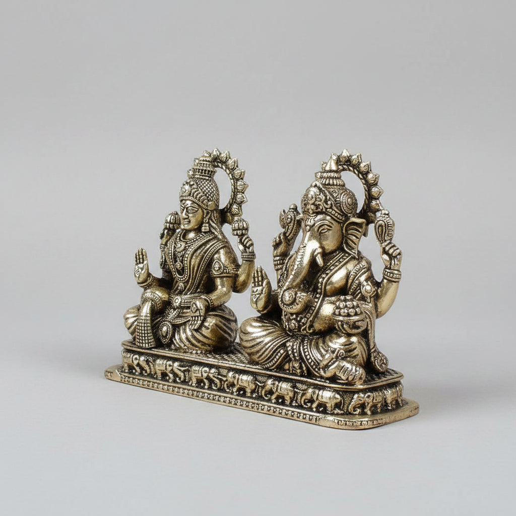 Laxmi Ganesh on Pedestal Ashtadhatu Idol