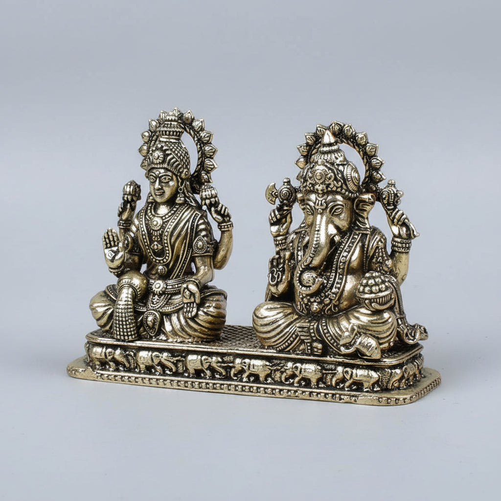 Laxmi Ganesh on Pedestal Ashtadhatu Idol