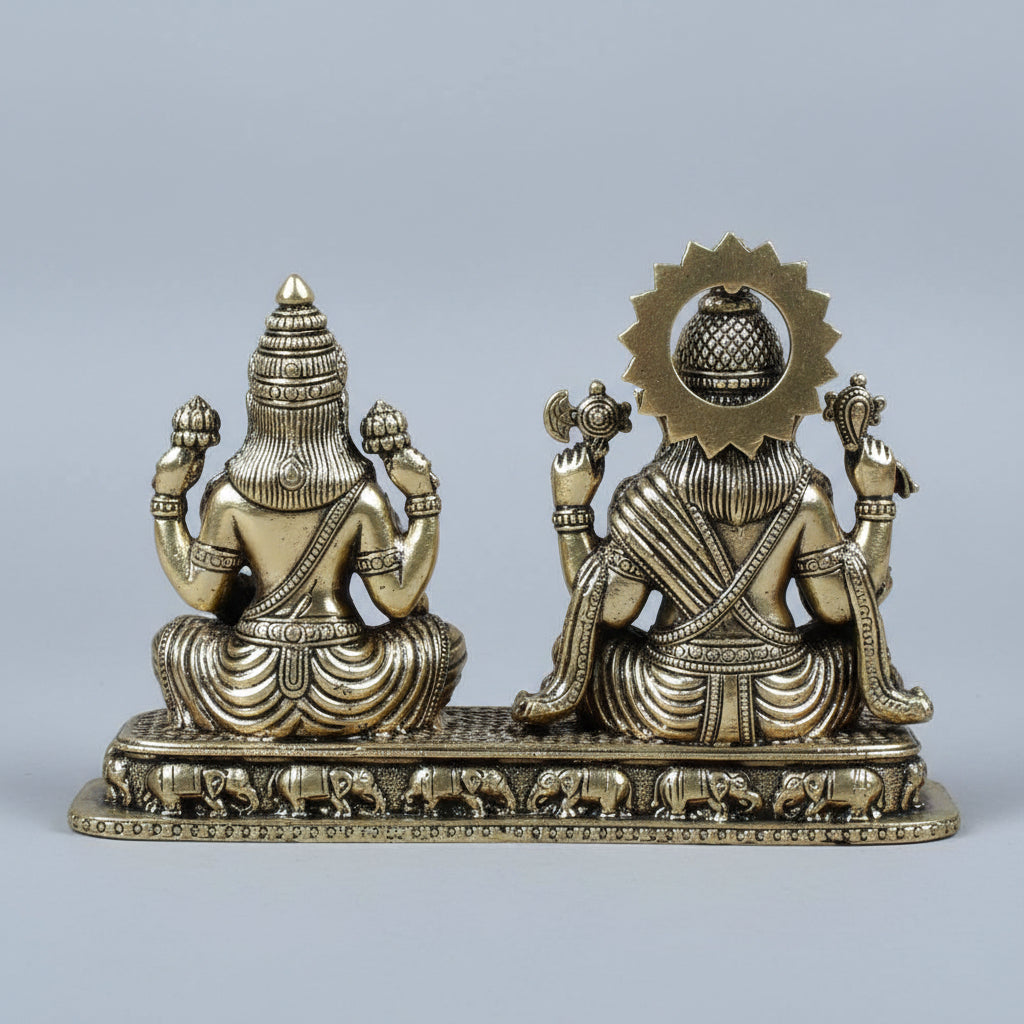 Laxmi Ganesh on Pedestal Ashtadhatu Idol