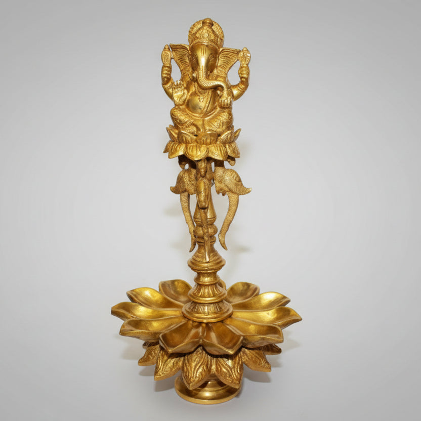 Brass Kamal Ganesh on Lotus Diya