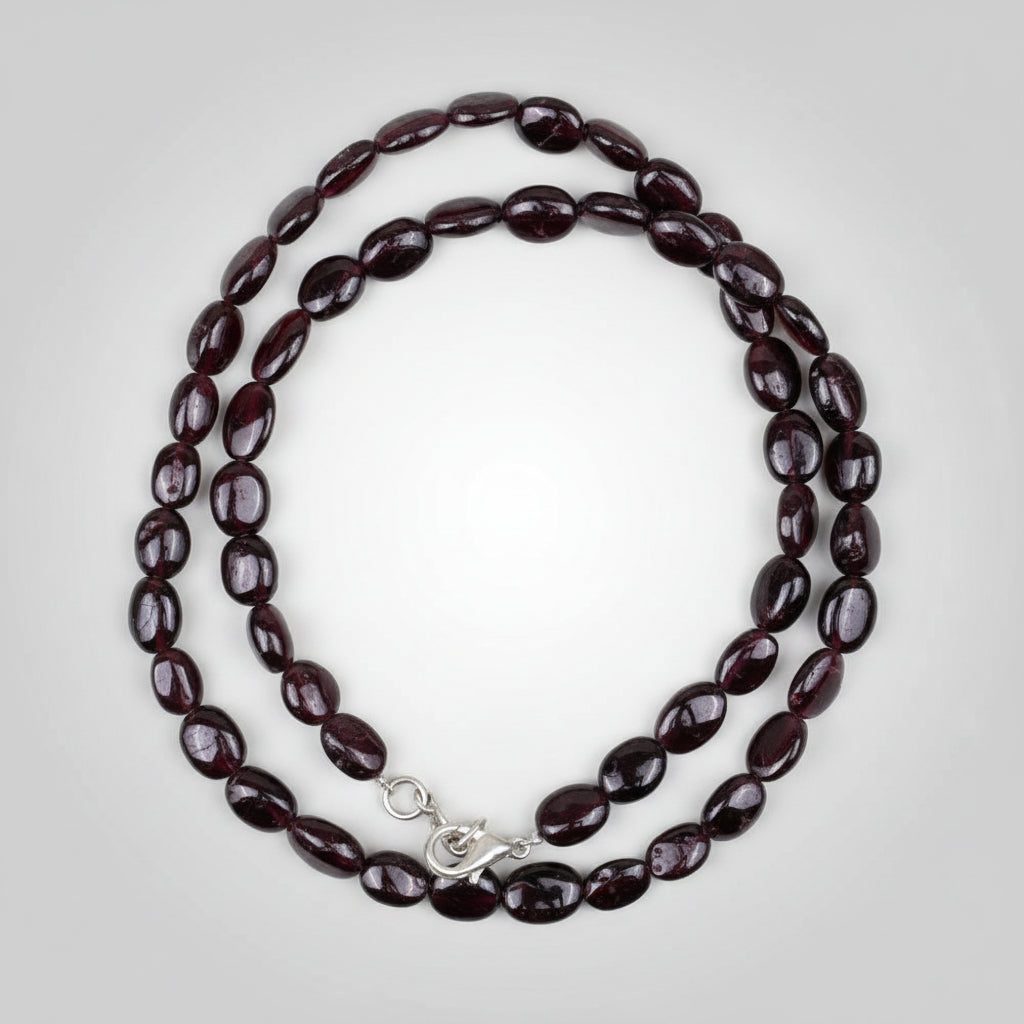 Natural Garnet Oval Beads Mala