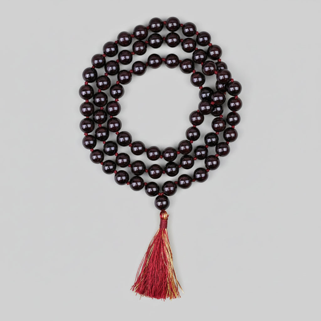 Natural Garnet Knotted Mala-5 mm