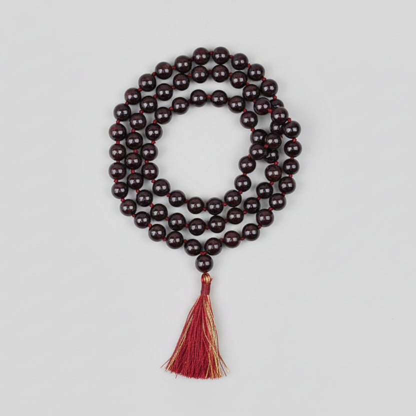 Natural Garnet Knotted Mala-4 mm