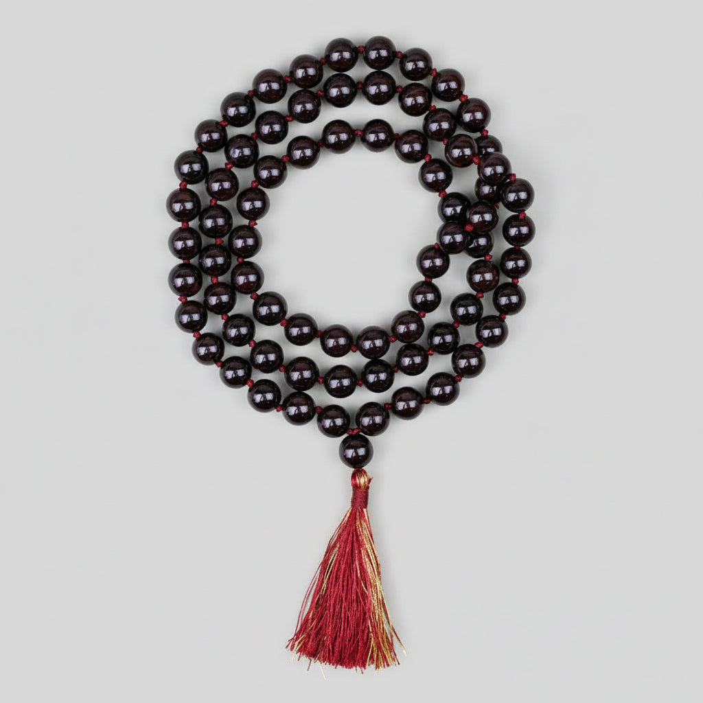 Natural Garnet Knotted Mala-7 mm