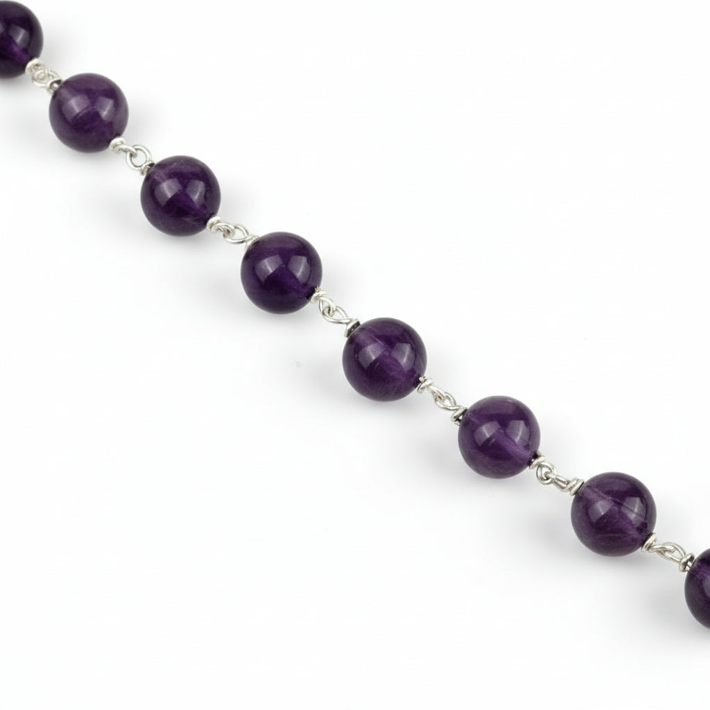Amethyst German Silver Wire Bracelet-8 mm