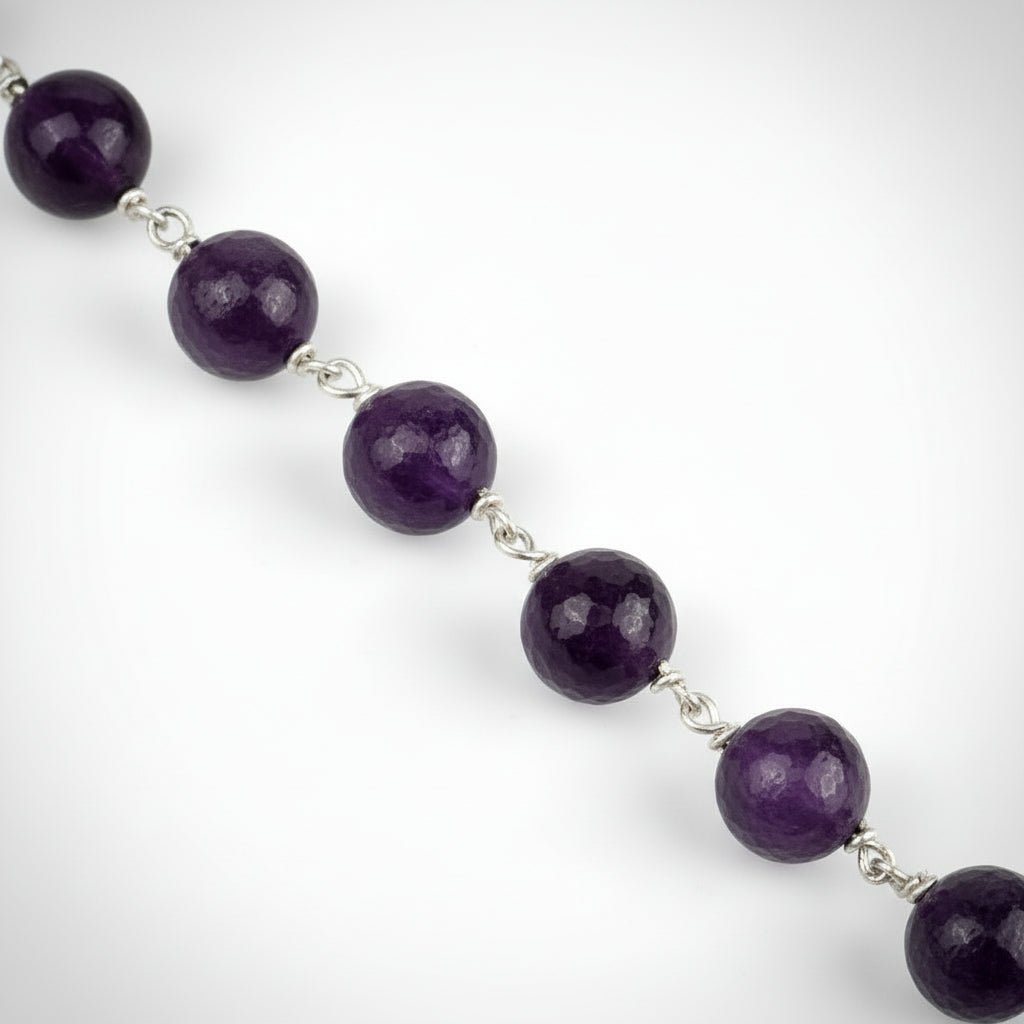 Amethyst German Silver Wire Bracelet-6 mm