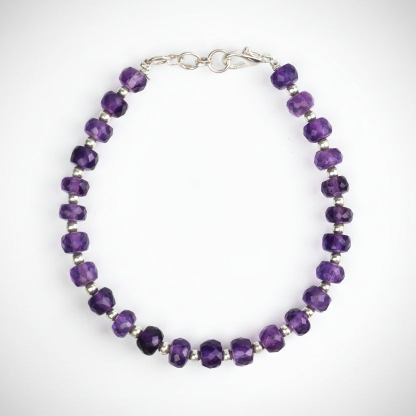 Amethyst Faceted Button Shape Beads German Silver Balls Bracelet-6 mm