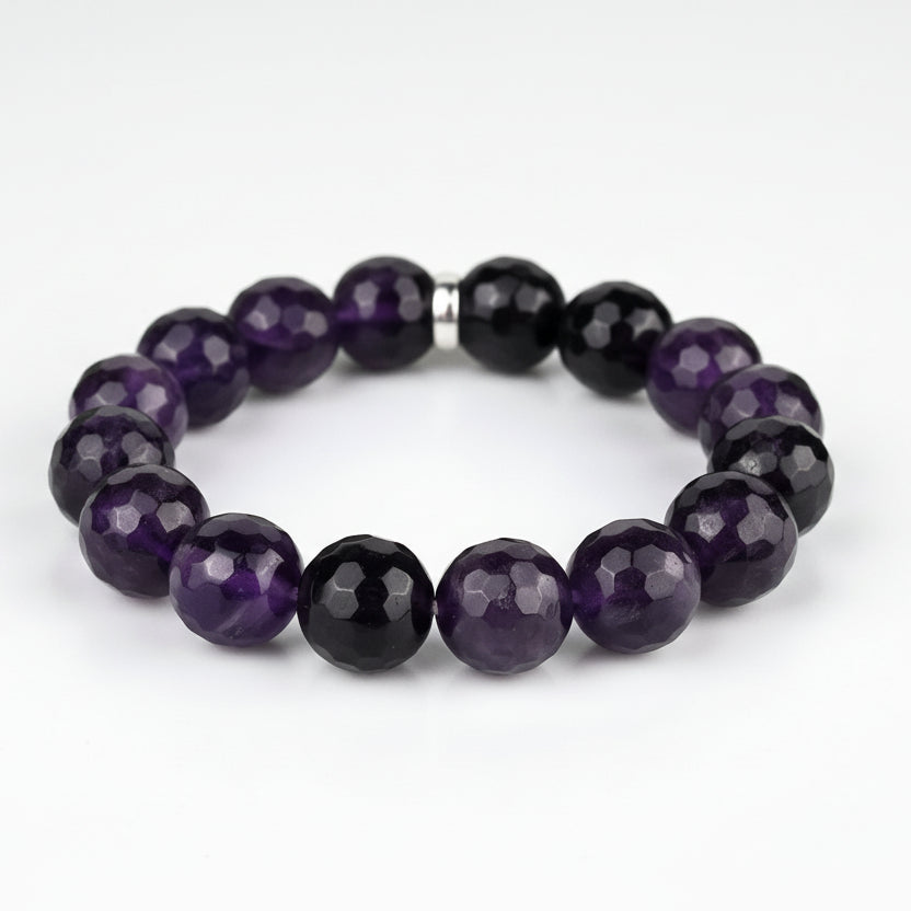 Amethyst Faceted Beads Bracelet-12 mm