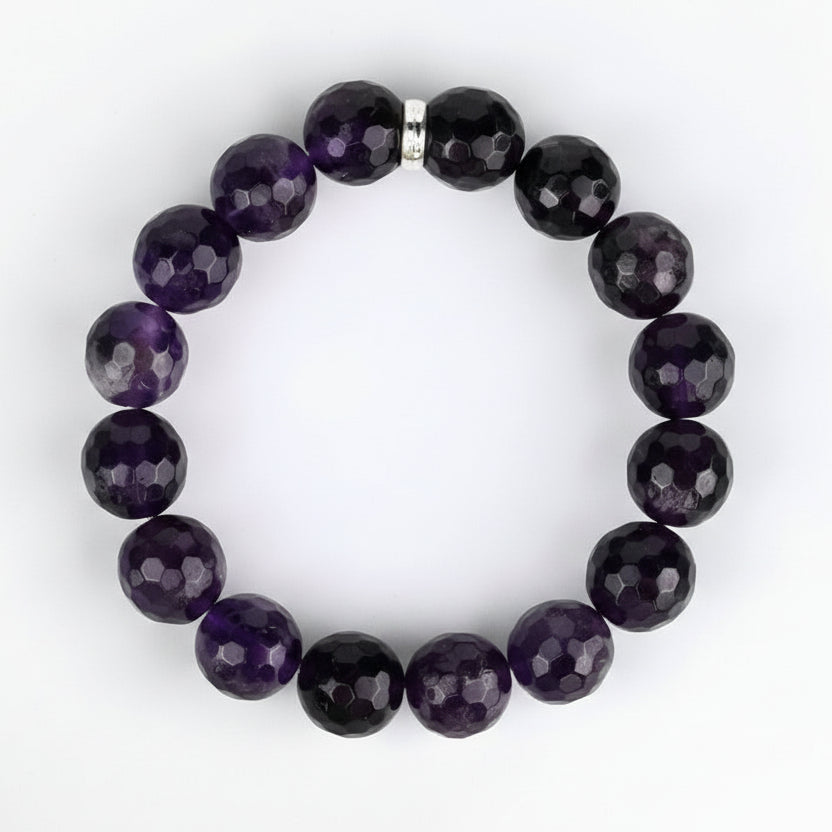 Amethyst Faceted Beads Bracelet-12 mm