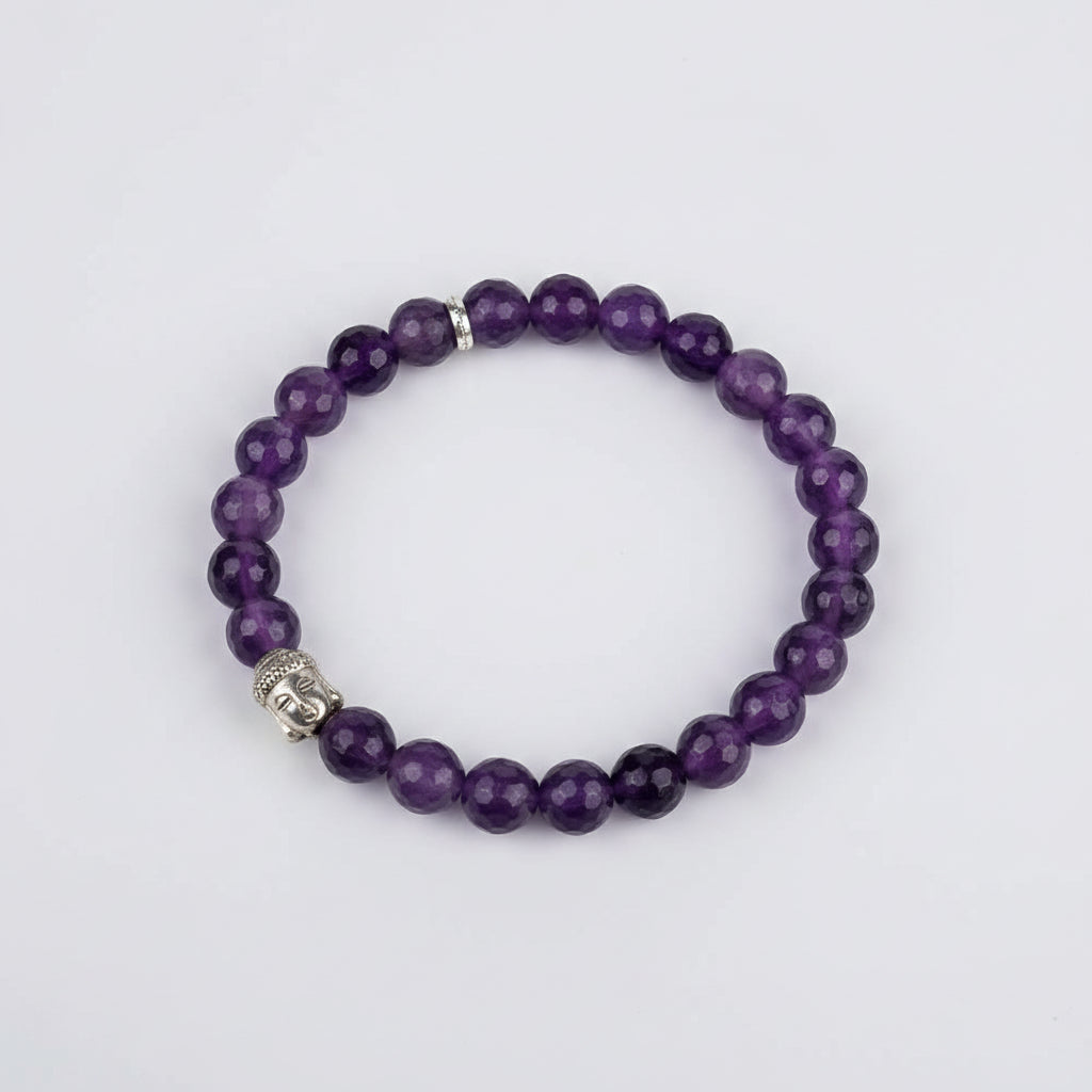 Amethyst Faceted Beads Buddha Charm Bracelet-8 mm