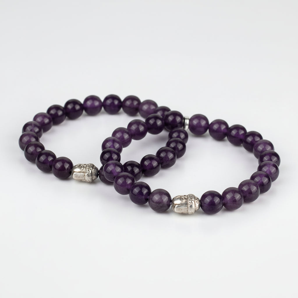 Amethyst Buddha Charm Bracelet-10 mm